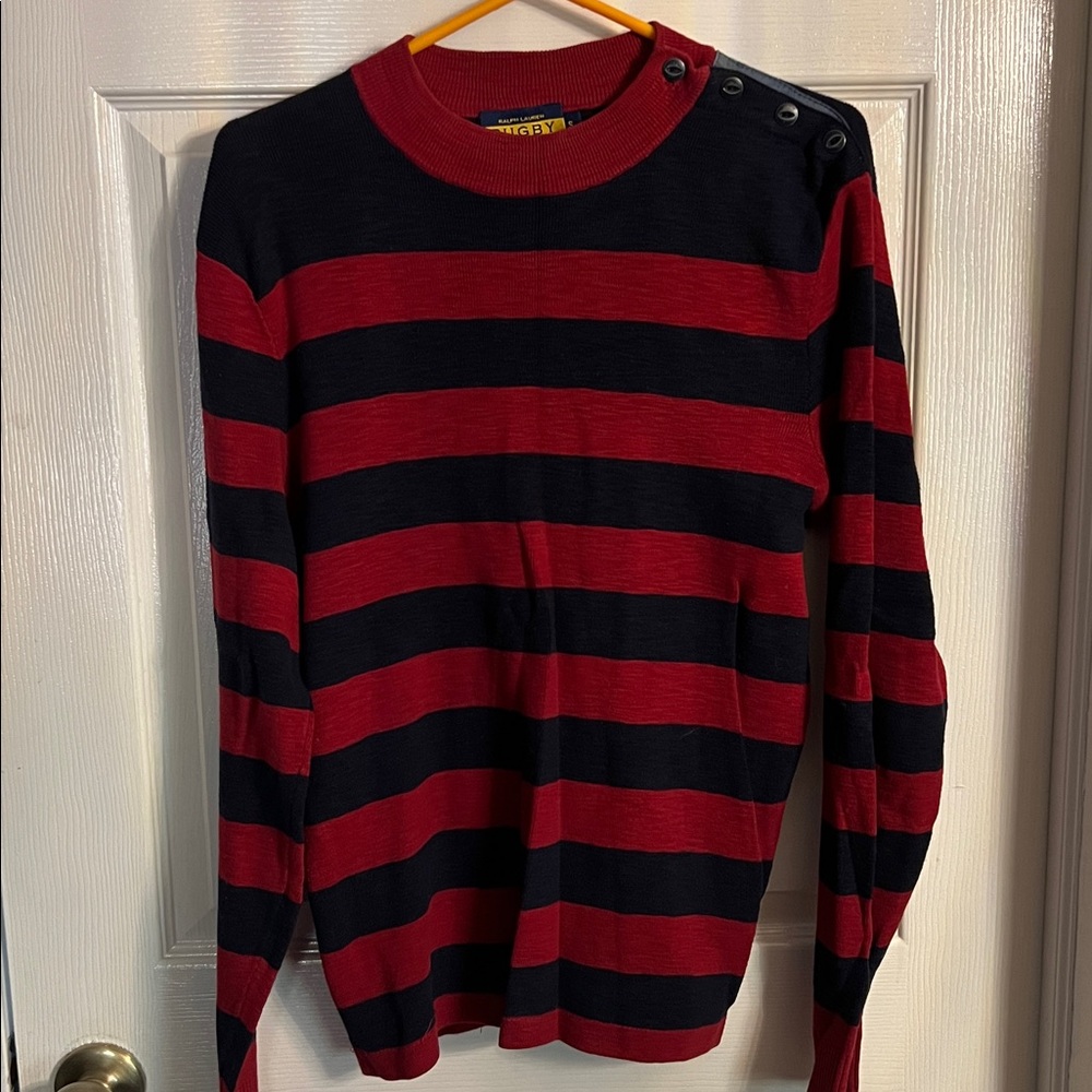 Rugby Ralph Lauren Red and Blue Striped Rugby Sweater- EUC- Small